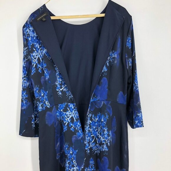 Banana Republic Dark Blue Floral 3/4 Sleeve Peplum Hem Midi Dress 10 - Picture 6 of 16